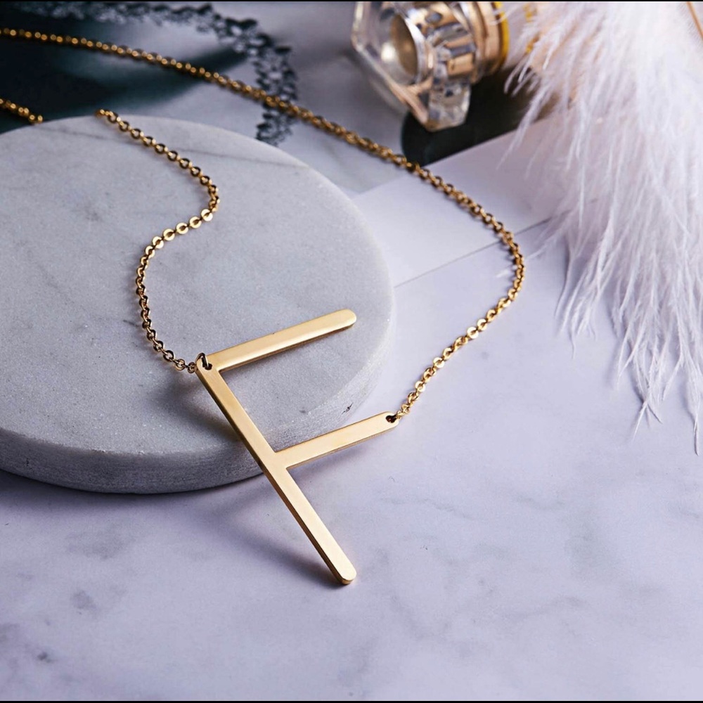 Brass ‘F’ Initial Necklace - Picture 4 of 4